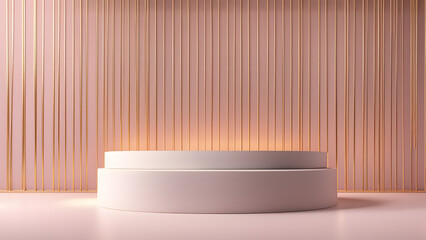 Wall Mural - A white pedestal with gold stripes on the wall