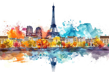 Wall Mural - Colorful watercolor paint of Paris cityscape with the Eiffel Tower