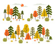 Vector set of autumn forest trees, bushes, mushrooms and berries. Vector forest landscape constructor in flat minimalist style. 