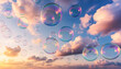 Soap bubbles, flying, lots, clouds, dusk, sun, fantastic, illustration, design