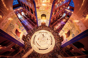 Inside of Basilica of the National shrine of our lady of Aparecida. A religious destination in Brazil.