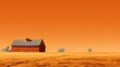 A lonely red barn stands in a field of wheat