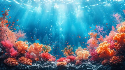 Wall Mural - A colorful coral reef with many fish swimming around