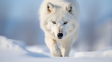 Wall Mural - Arctic wolf on the prowl, snow-covered terrain