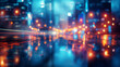 © Wasin Arsasoi - Abstract background of blurred skyscrapers at night business and technology concept.