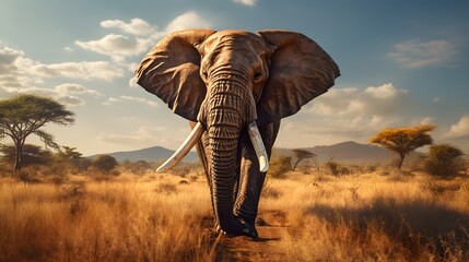 Wall Mural - Noble African elephant grazing on the savannah