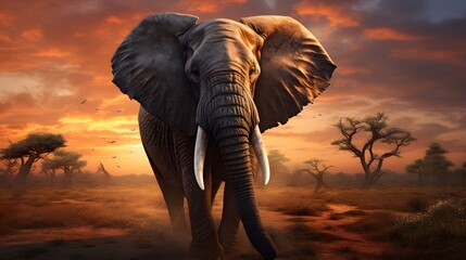 Wall Mural - Serene elephant roaming against the twilight sky