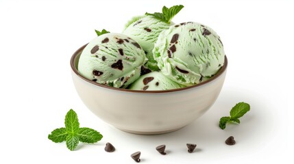 Wall Mural - A bowl of mint chocolate chip ice cream generative ai