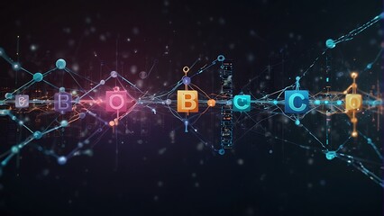 abstract background with lights Digital Blockchain Link Futuristic Network Security