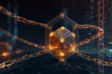 abstract background with lights Digital Blockchain Link Futuristic Network Security