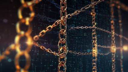 abstract background with lights Digital Blockchain Link Futuristic Network Security