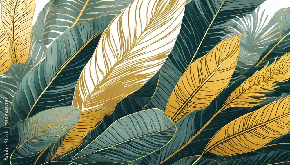 Luxury gold tropical leaves background. Wallpaper design with golden ...
