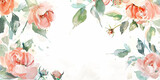 Fototapeta  - watercolor floral frame, white background, generative AI