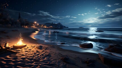 Wall Mural - Beautiful night seascape. Long exposure of the sea.