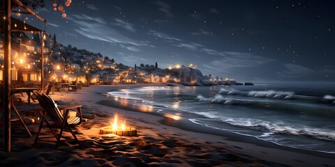 Wall Mural - Panoramic view of the beach at night, Costa Brava, Catalonia, Spain