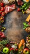 Craft a banner filled with mouthwatering food decorations spanning its length Incorporate a central blank area for customizable messaging Emphasize a chic and modern design aesthet