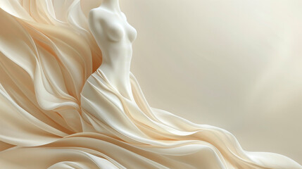 Wall Mural - Sculptural figure enveloped in flowing beige fabric waves