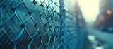 Fototapeta  - Close-up of chain link fence with blurred background.