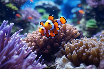 Wall Mural - Underwater Life: Clownfish in Aquarium, Anemone, and Reef
