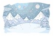 © Starlight - Cartoon cute doodles of a mountain range having a snowball fight, with snowflakes swirling in the air, Generative AI