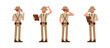 Set of Archaeologist man wear brown suit character vector illustration design. Presentation in various action.