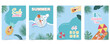 Party summer time postcard with pool and beach for vertical a4 design