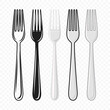 Vector Flat Fork with Outline Icon Set. Cutlery Illustration, Isolated