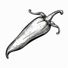 Poster - Detailed black and white illustration of a pepper with artistic shading and fine lines.