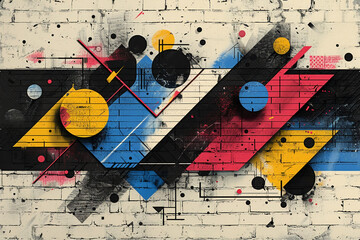 Wall Mural - sporty design, detailed, abstract shapes, punk, yellow and blue colors, flat design --ar 3:2 --stylize 750
