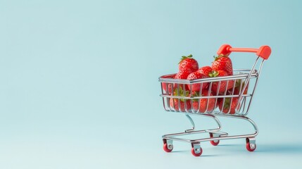 A shopping cart with a strawberry.