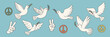 Vector Symbols of Peace - Hand Gesture, Dove, Olive Branch Design Template Set. Pacifist Icons, Vector Illustration