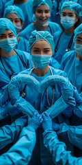 Wall Mural - A group of surgeons holding a heart shape.