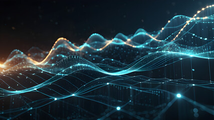 Wall Mural - big data concept. blockchain 3d illustration. information waves and the global database. neural netw