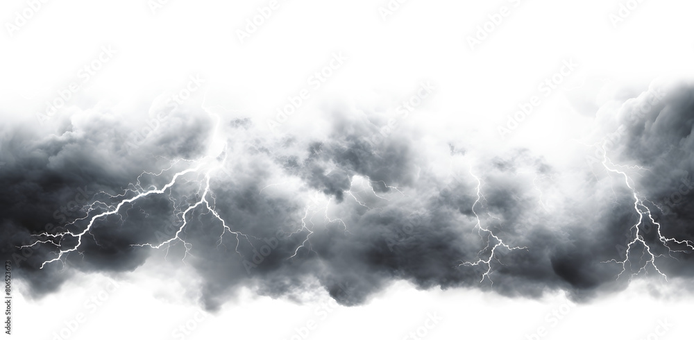 Dark storm clouds with lightning isolated on white and transparent ...