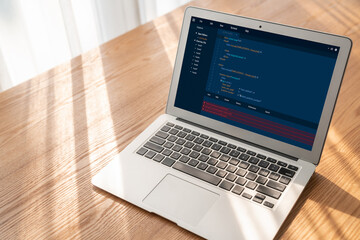 Software development programming on computer screen for modish application and program coding