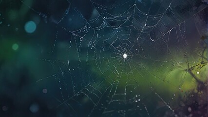Wall Mural - spider web with dew drops