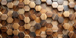 © Pixel Stock - Abstract luxurious geometric hexagon wood background banner 3d texture background - Brown rustic rough wooden hexagonal shape decor wall panele wallpaper, seamless pattern