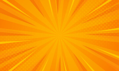 Wall Mural - Bright orange-yellow gradient abstract background. Orange comic sunburst effect background with halftone. Suitable for templates, sales banners, events, ads, web, and pages