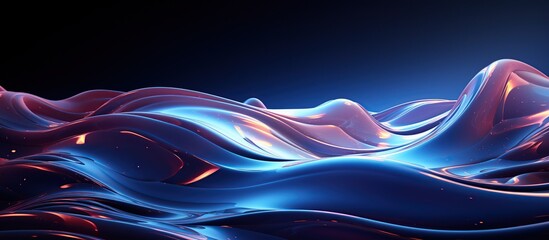 Wall Mural - wavy surface. Futuristic background with glowing lines.