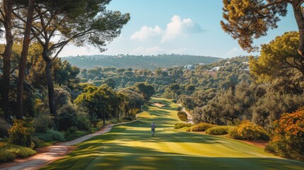 A man is walking on a golf course