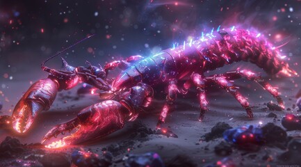 Wall Mural - scorpio zodiac sign, colorful smoke swirls around the it's head, red eyes glow in the dark backgroun