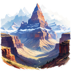 Wall Mural - A beautiful majestic mountain with a valley and cliffs surrounding it. The mountain has snow on its peak, adding to its grandeur.