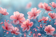  3D render, beautiful pink cherry blossom flowers on a blue background. Created with Ai