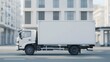 © horizon - A white truck with a blank side box for a mockup design isolated on a light grey background