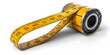 Yellow Measuring Tape With Scissors on a White  background.