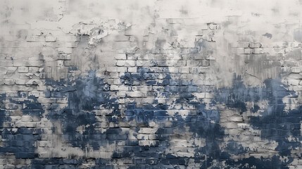 Wall Mural - Navy and Silver Brick Wall with Peeling Paint Texture.