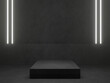 3D black geometric podium with white neon lights