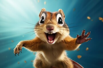 Wall Mural - Happy chipmunk jumping and having fun.