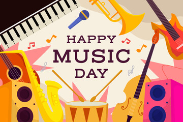 flat design world music day background illustration