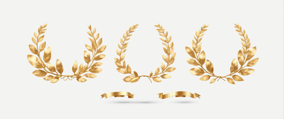 Wall Mural - a set of golden laurel wreaths with ribbons
